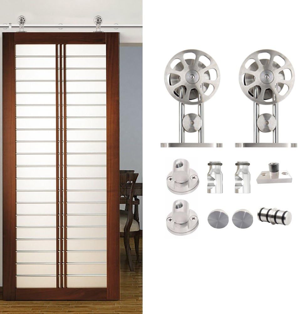 KINMADE Fortune Stainless Steel Sliding Barn Door Hardware Kit 8FT Track Single Door Kit
