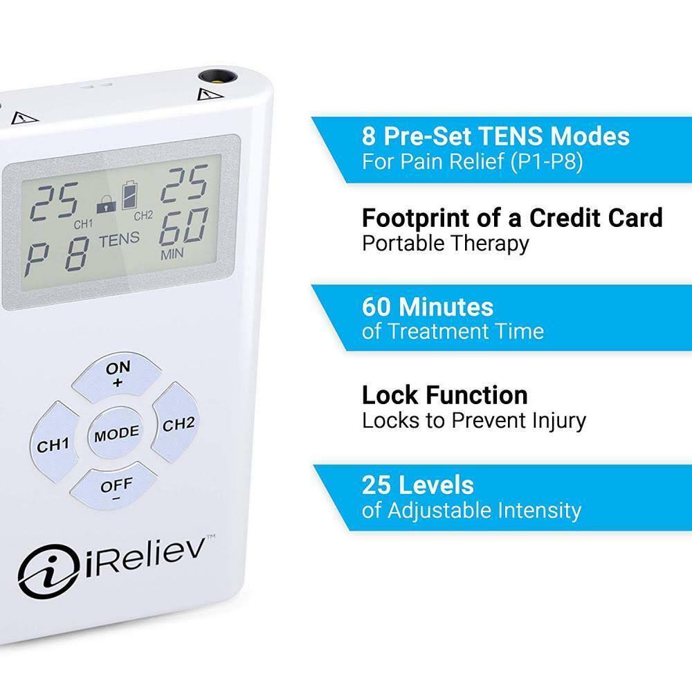 iReliev Tens Unit Electronic Pulse Massager (8) Electrodes Pain Relief