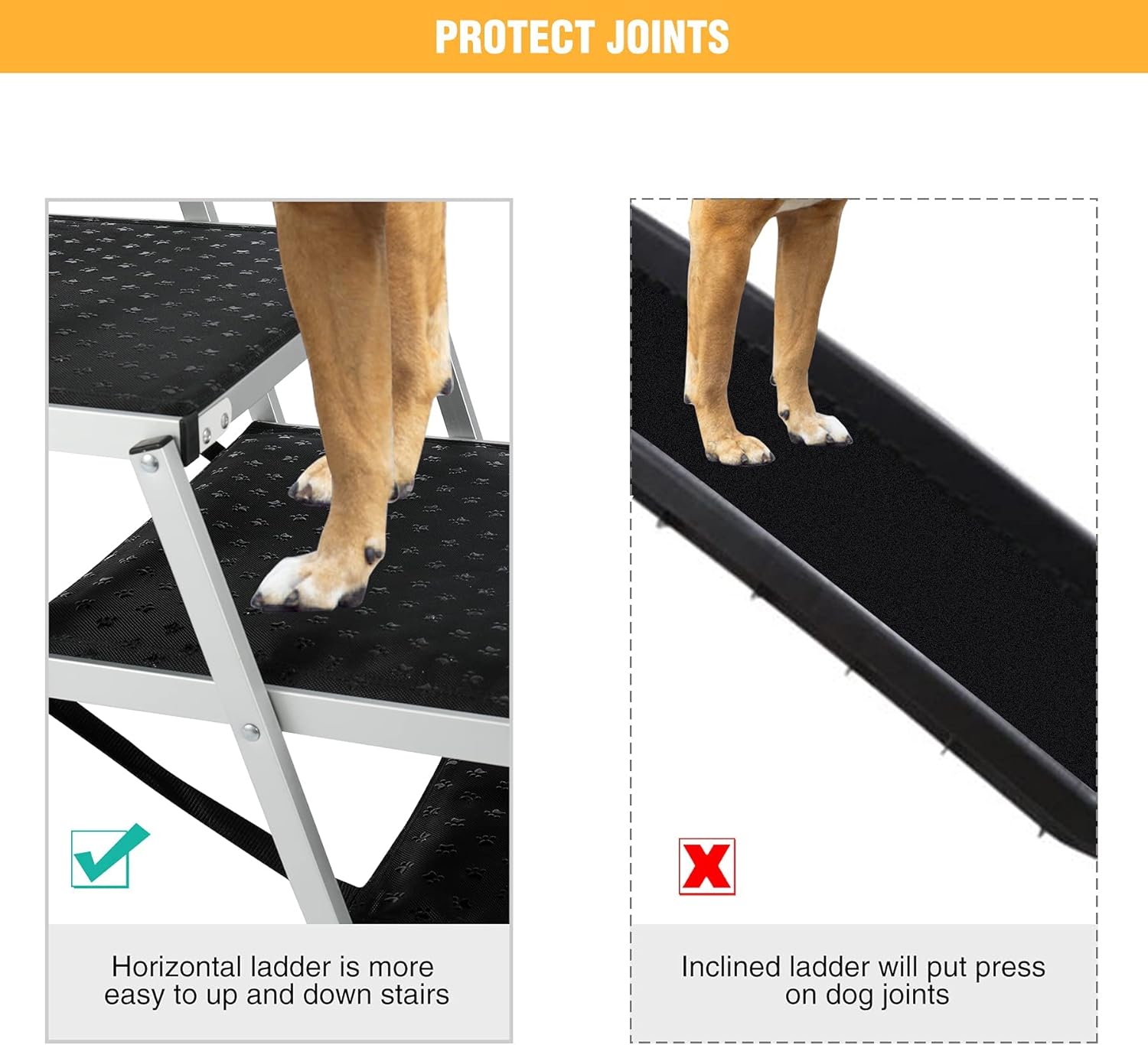 Domaker Dog Stairs for Large Dogs, Foldable Aluminum Lightweight Pet Ramps,Accordion Pet Ladder Dog Car Steps with Non-Slip Surface for High Beds, Trucks, Cars and SUV, Supports up to 150 lbs,4 Steps Pack of 2