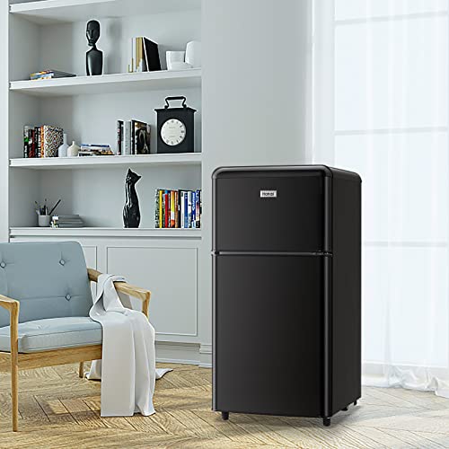 WANAI Compact Mini Refrigerator 3.2 Cu.Ft Small Refrigerator with Freezer, Retro Mini Fridge with Dual Door,7 Adjustable Thermostat, Adjustable Shelves For Dorm, Office Bedroom