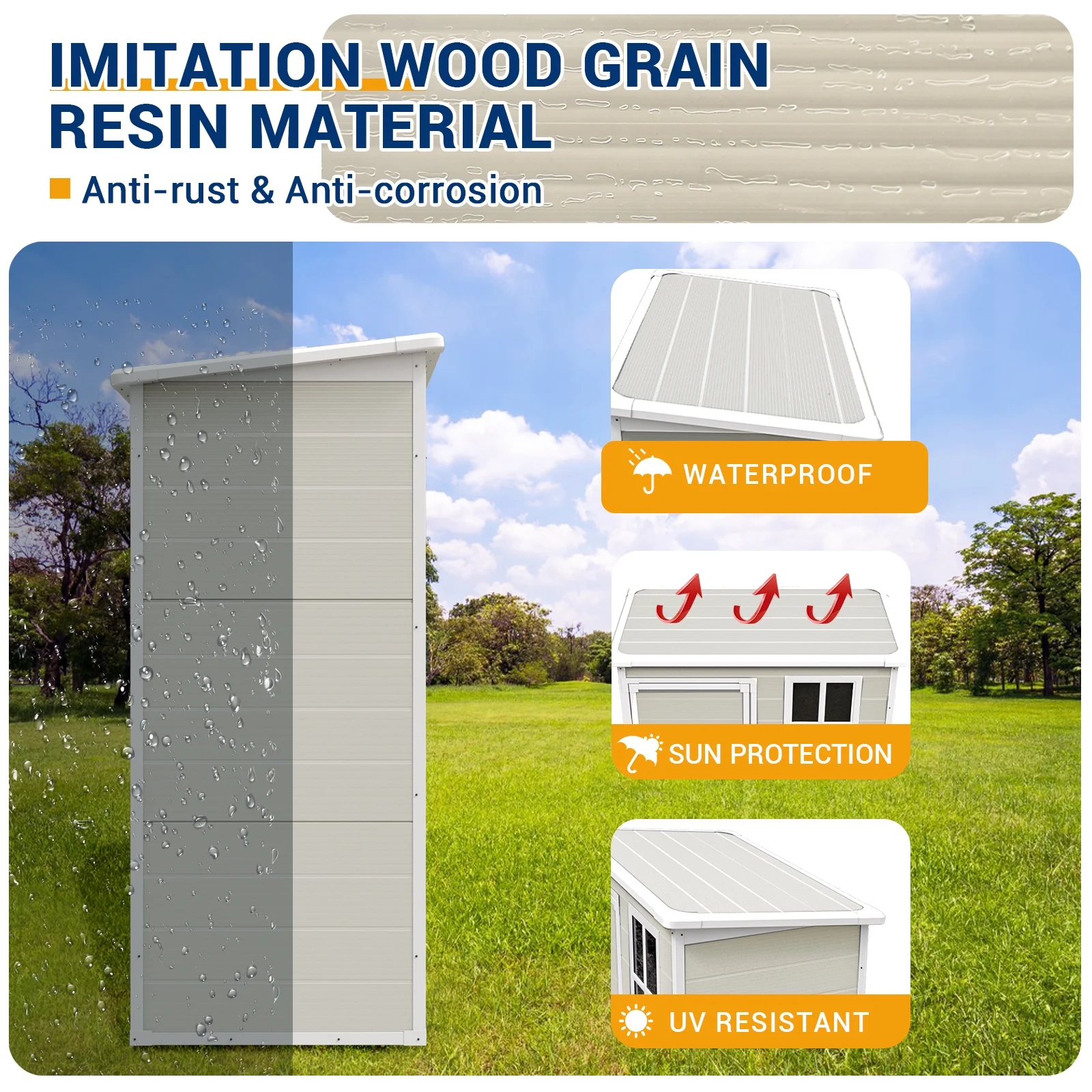 ECOPATIO Outdoor Storage Shed 5x3 FT, Resin Garden Shed for Bike, Garbage Can, Tool, Plastic Outside Sheds & Outdoor Storage Storage Box with Lockable Door for Backyard, Patio, Lawn, Sandstone