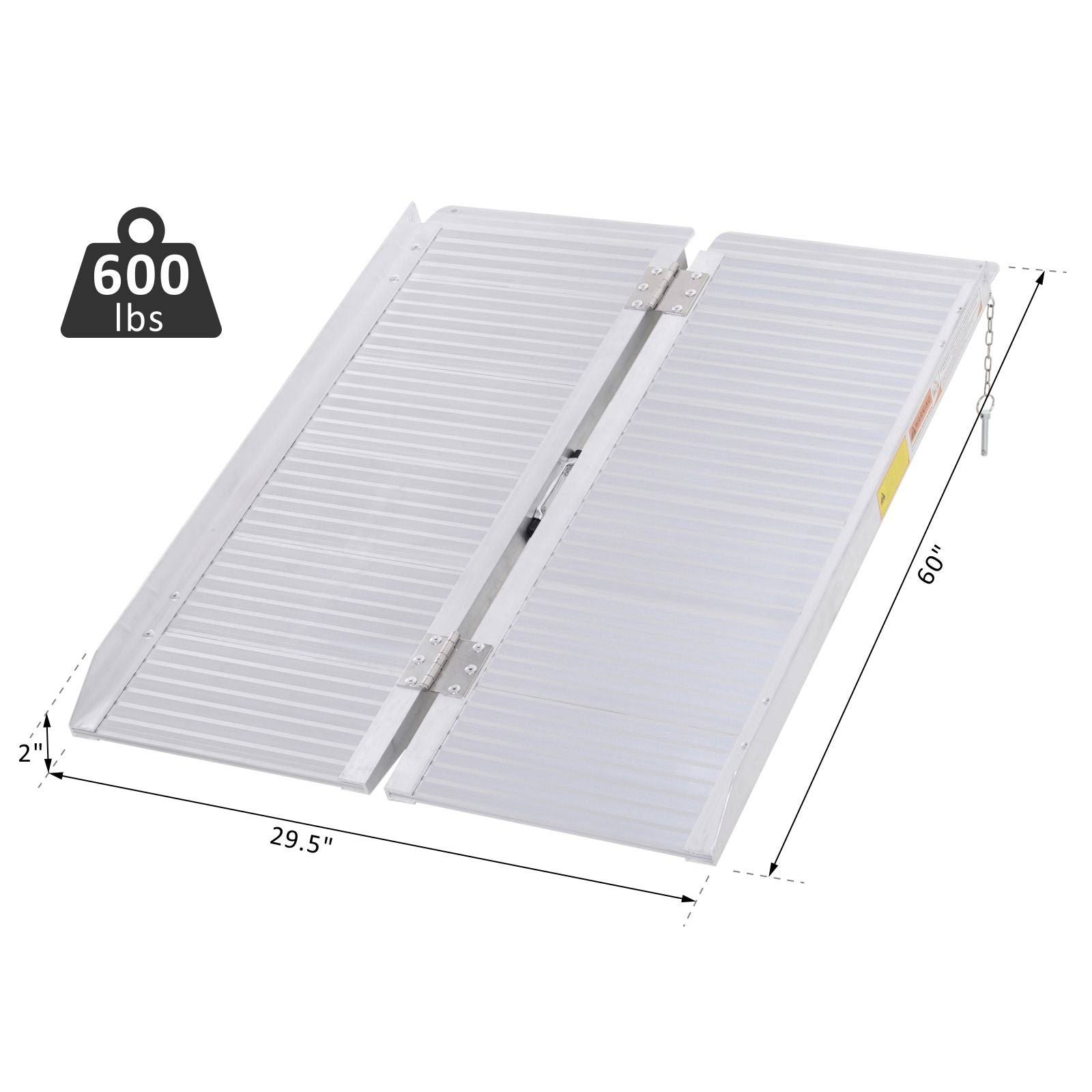 HOMCOM Aluminum Foldable Lightweight Ramp with Side Walls and Carry Handle for Wheelchair Mobility Assistance - 5&