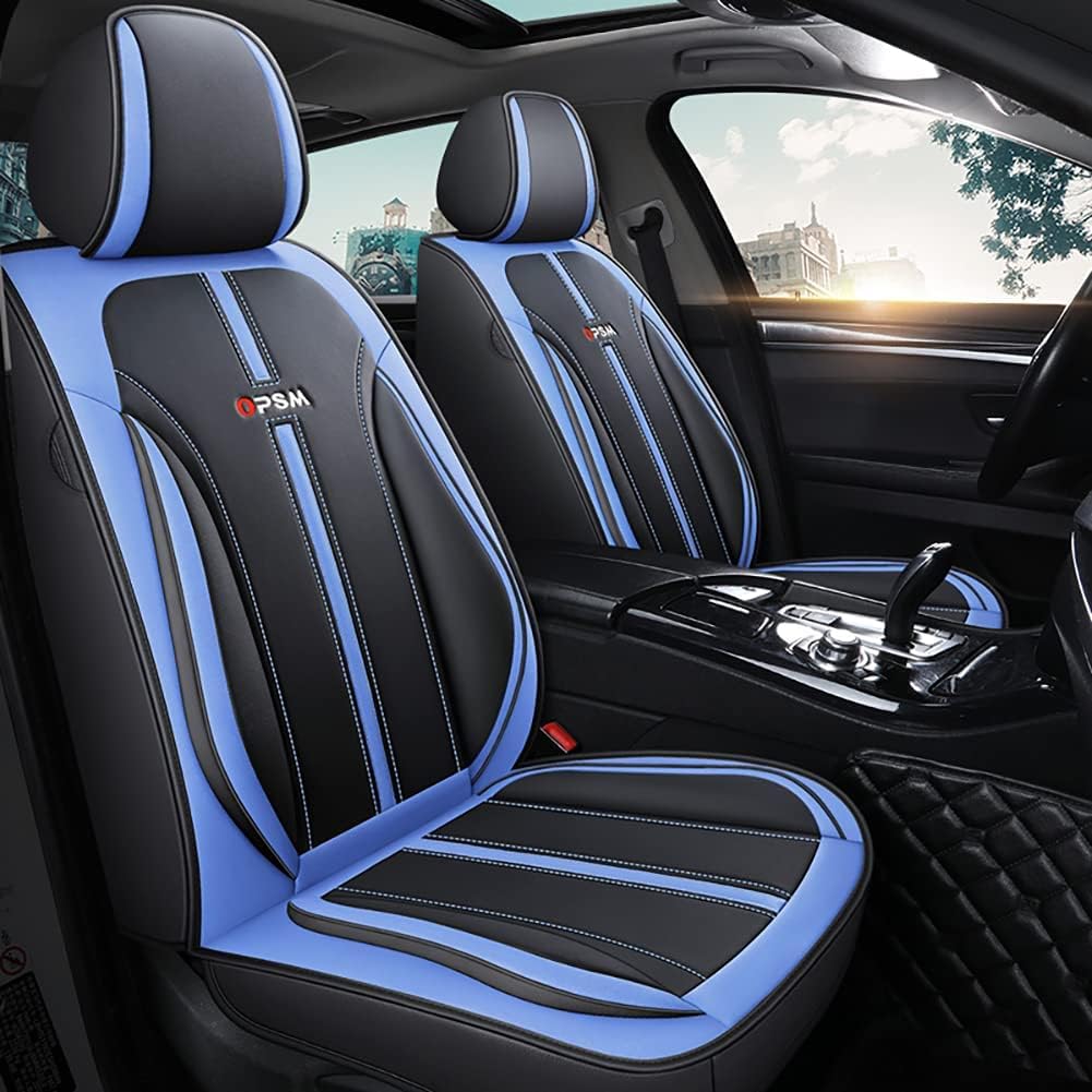 Leather Car Seat Covers 5 Seats Full Set Universal Fit(Black-Red)