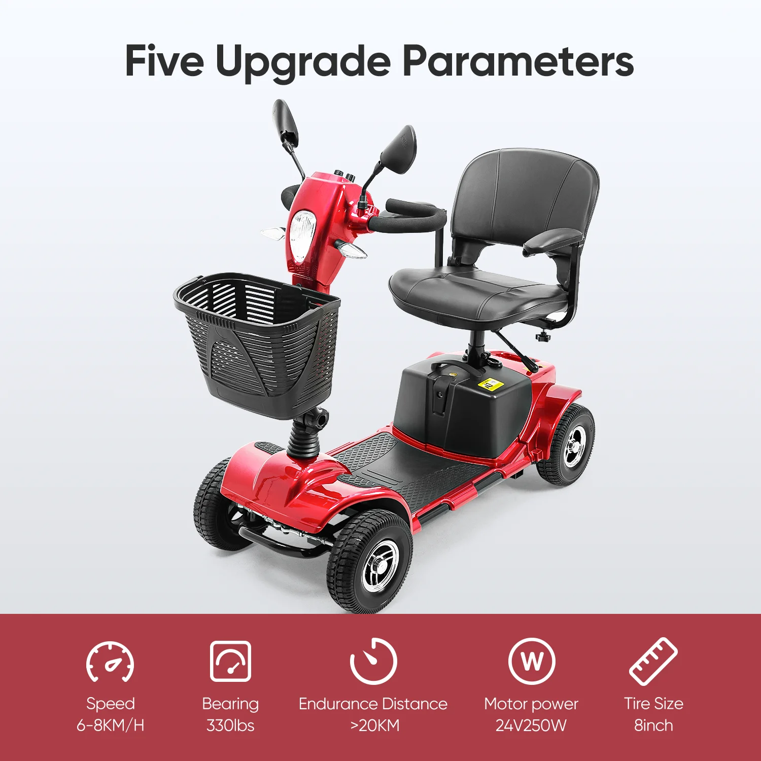 4 Wheel Electric Powered Mobility Scooter for Seniors,Gift for Elderly, Red - Curated Treasures Market