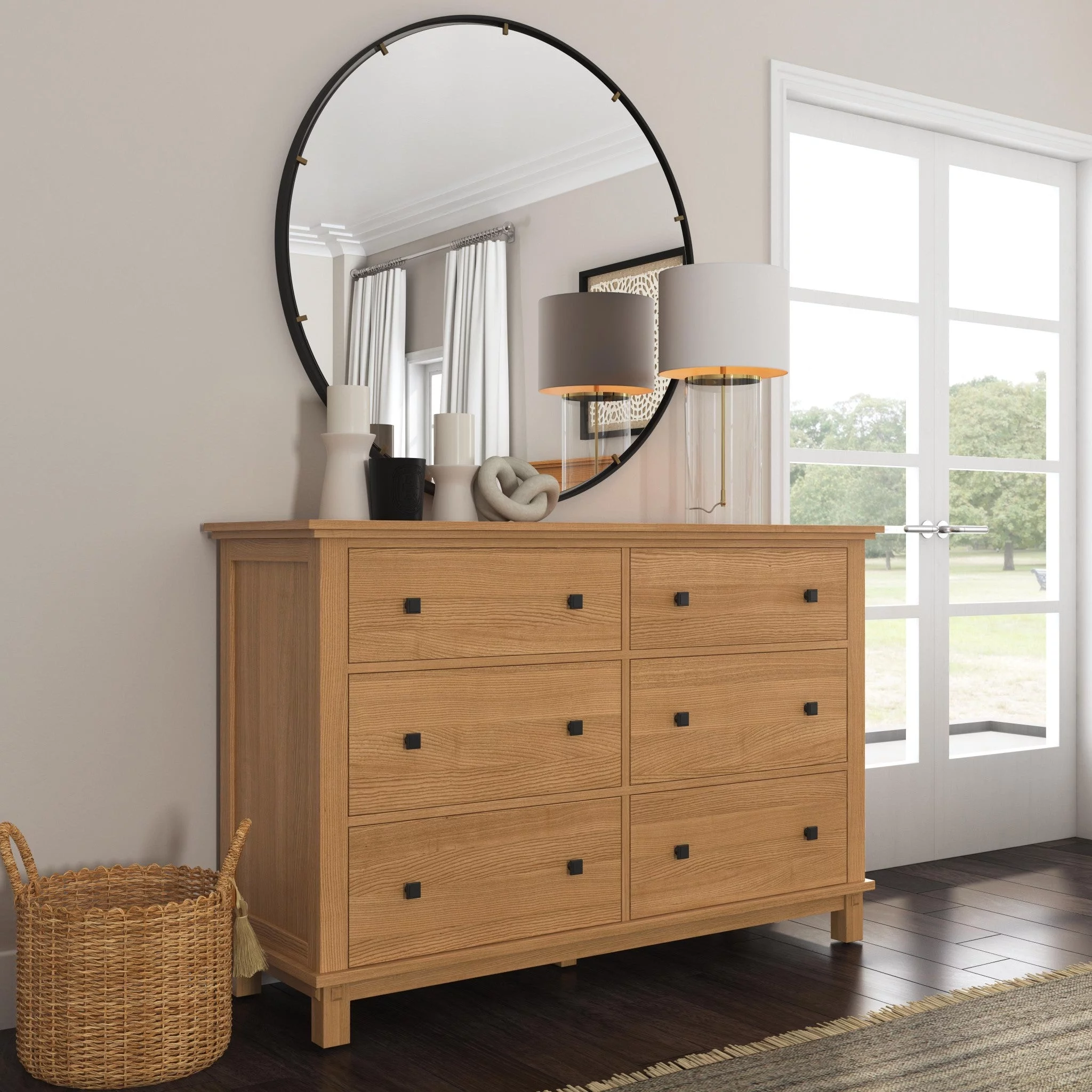 Homestyles Oak Park 6-Drawer Traditional Wood Dresser in Brown