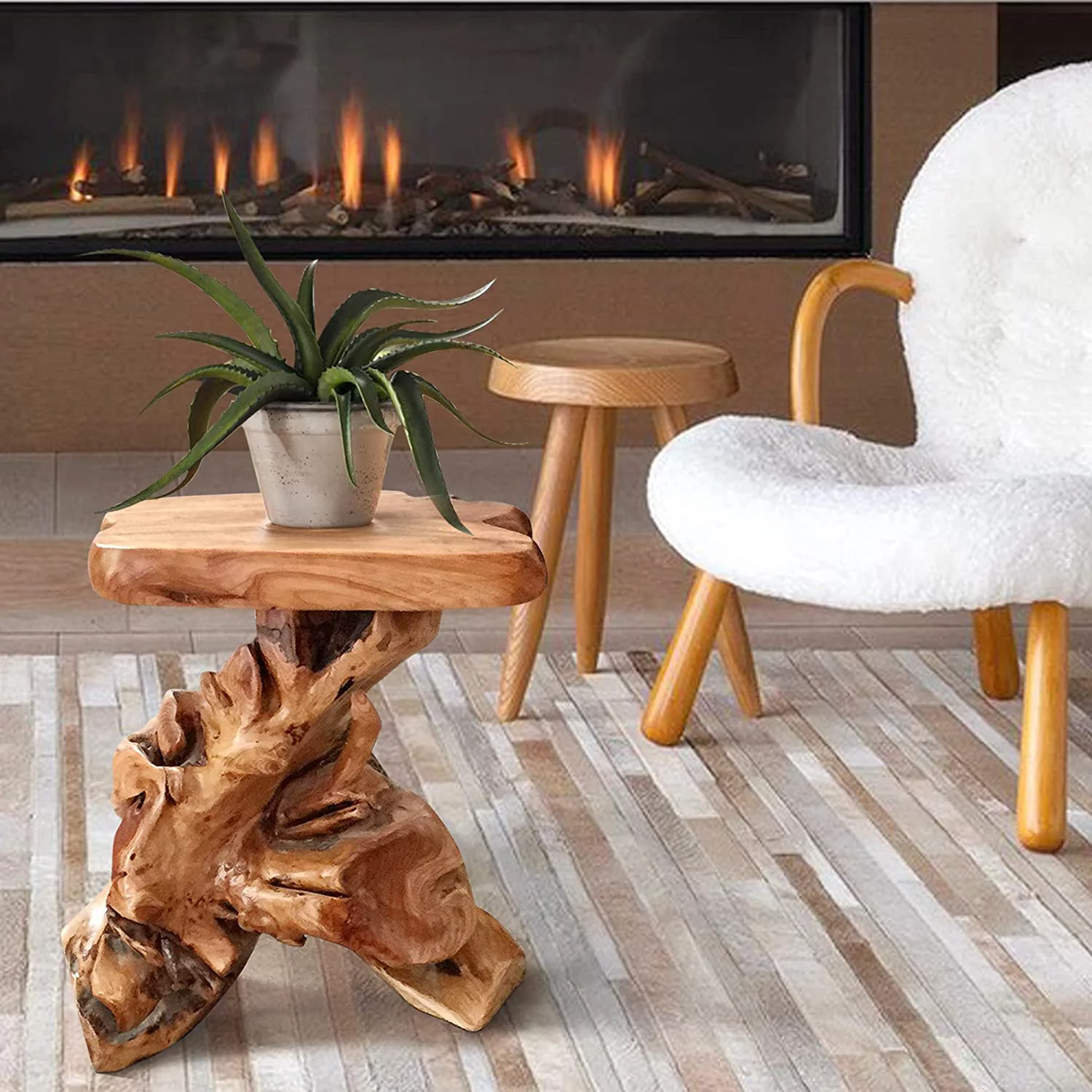 Natural Irregular Shape Tree Stump End Table Plant Stand, 14"x13"x18"H Solid Cedar Wood Outdoor Rustic Sit Foot Stools Live Edge Coffee Side Table for Living Room Bedroom Bath Outdoor Garden