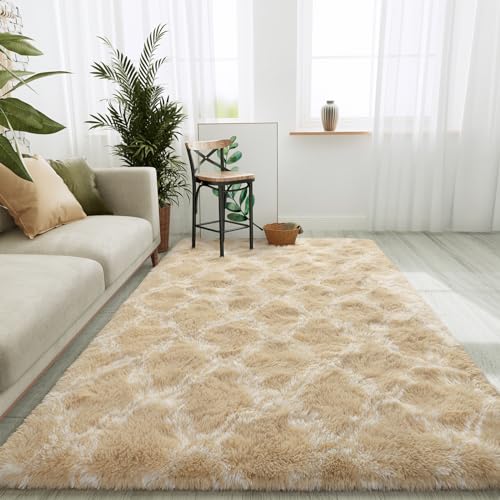 LOCHAS Luxury Shag Area Rug Geometric Plush Fluffy Rugs, Extra Soft Carpet Moroccan Rugs for Bedroom Living Room Dorm Kids, High Pile Shaggy Floor Rug Decor