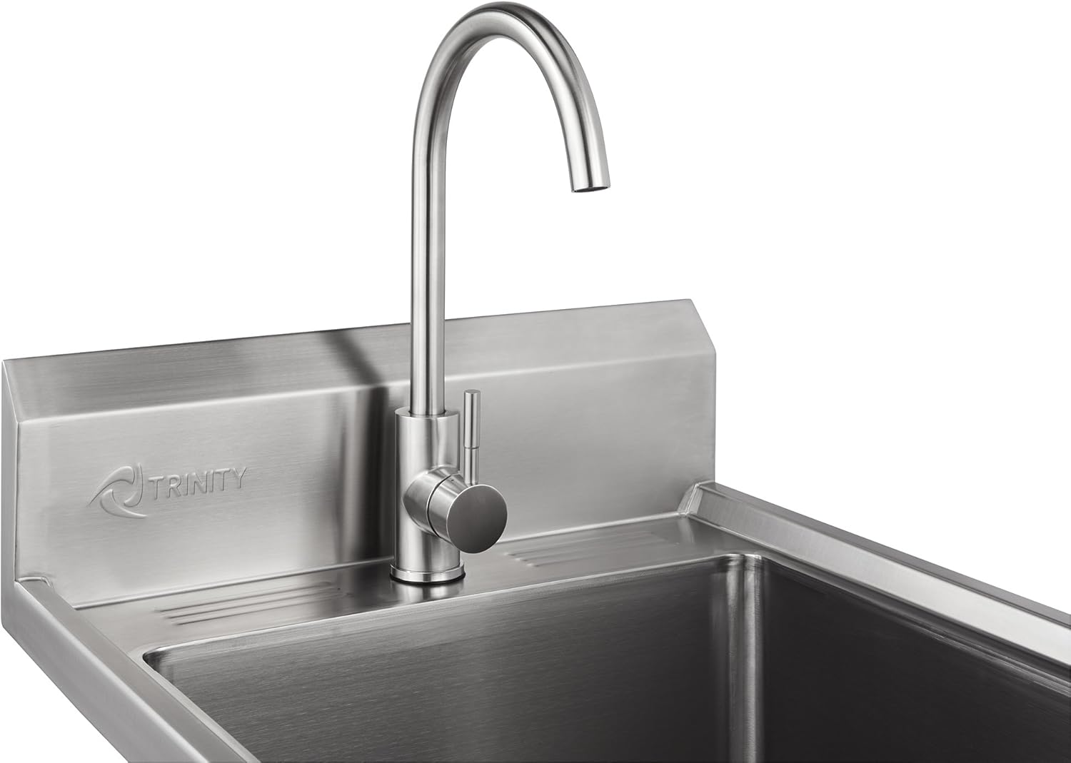 TRINITY EcoStorage Stainless Steel Freestanding Single Bowl Utility Sink for Garage, Laundry Room, and Restaurants, Includes Faucet, NSF Certified, 49.2-Inch by 21.5-Inch by 24-Inch, Chrome