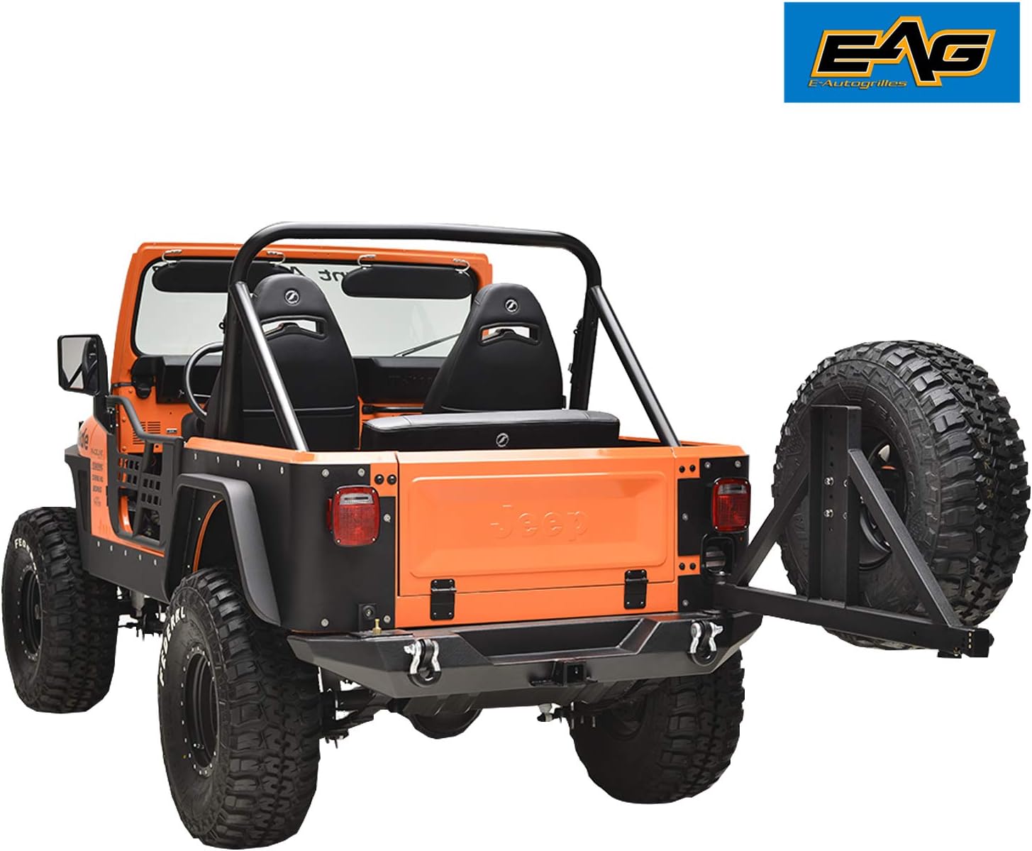 EAG Rock Crawler Rear Bumper with Secure Lock Tire Carrier Fit for 76-86 Wrangler CJ