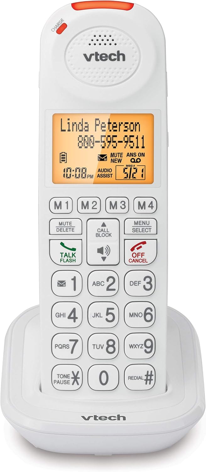 VTech SN5147 Amplified Corded/Cordless Senior Phone with Answering Machine, Call Blocking, 90dB Extra-loud Visual Ringer, One-touch Audio Assist on Handset up to 50dB, Big Buttons and Large Display