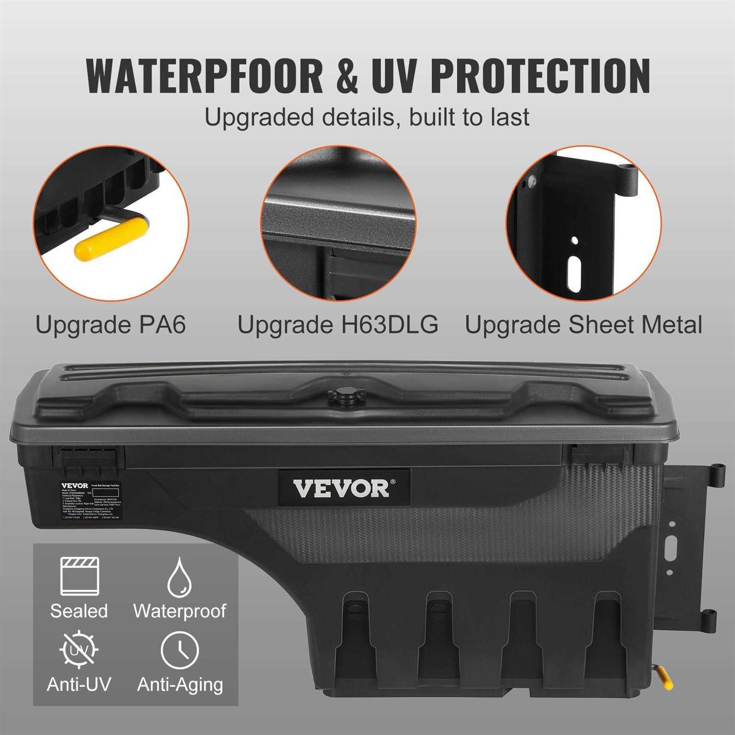 VEVOR Truck Bed Storage Box, Lockable Swing Case with Password Padlock, 6.6 Gal/25 L ABS Wheel Well Tool Box, Waterproof and Du - Shop Hardware Tools Online Store