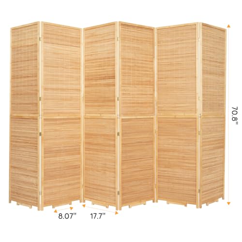 Bamboo Room Divider Folding Privacy Screens, Wall Divider for Room Separation, Portable Room Partitions and Dividers, 5.6FT Bamboo Mesh Woven Room Divider Panel (Brown, 4 Panel)