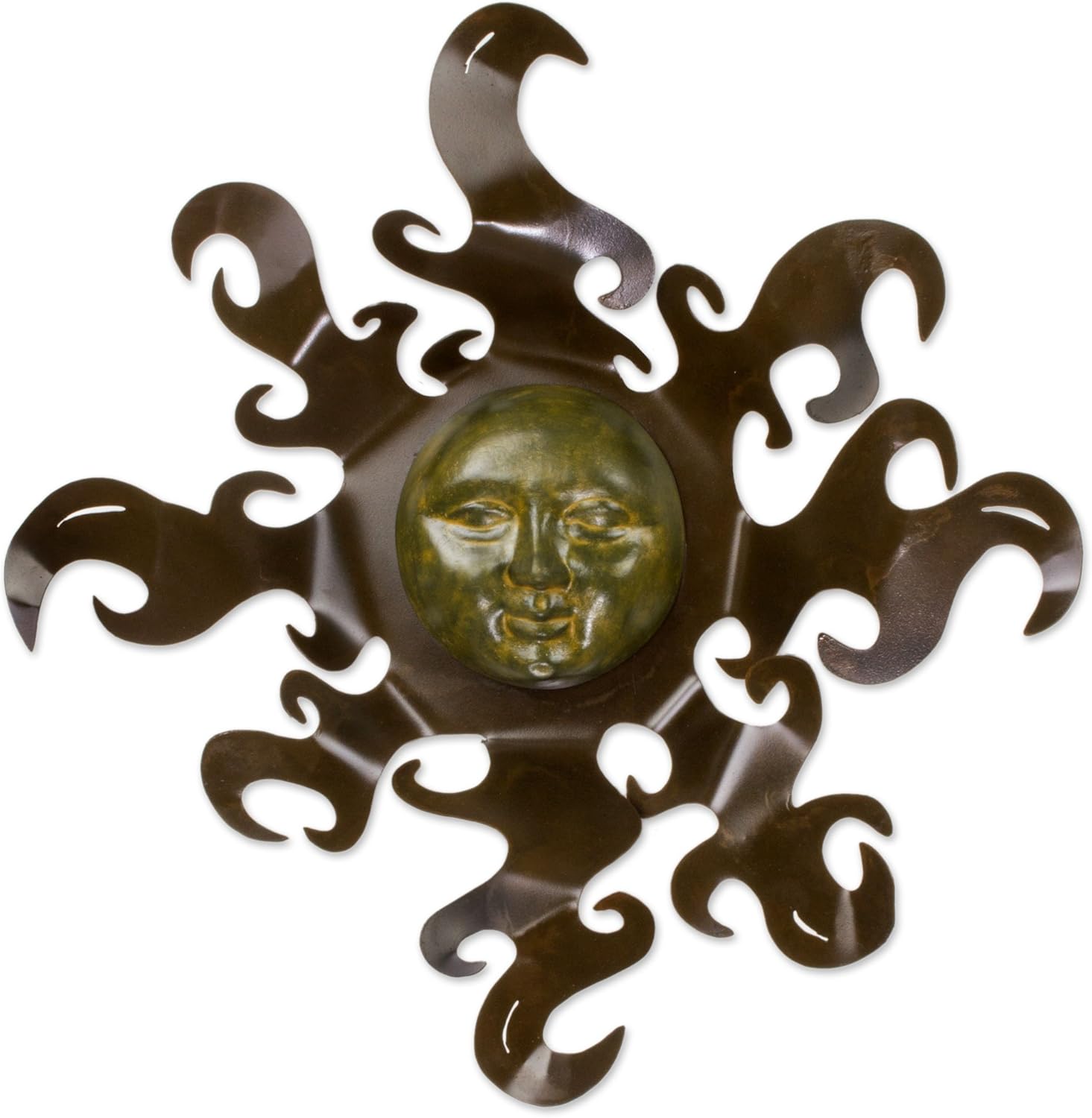 NOVICA Artisan Crafted Painted Steel Sun Large Iron and Ceramic Wall Art, Brown and Yellow 'Sumptuous Sun'