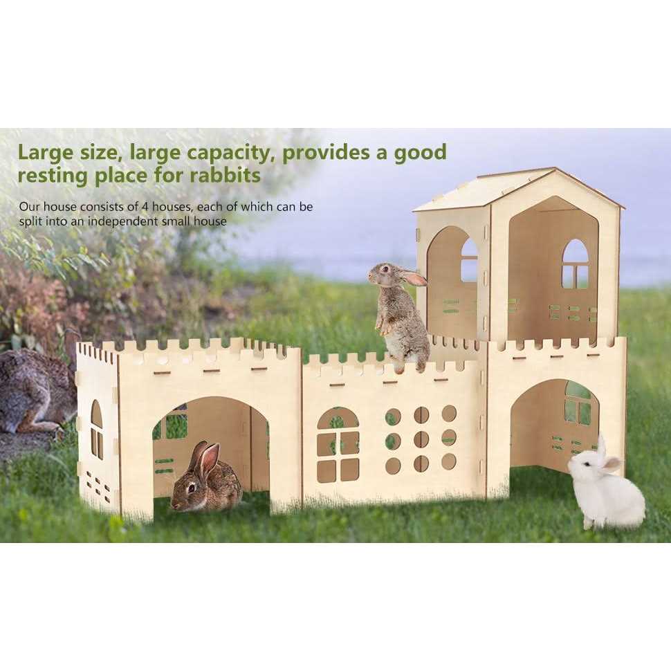 Extra Large Rabbit Hutch, Wooden Rabbit Houses and Hideouts Large Wooden Rabbit Castle Bunny Hideout - Pet Supplies online store