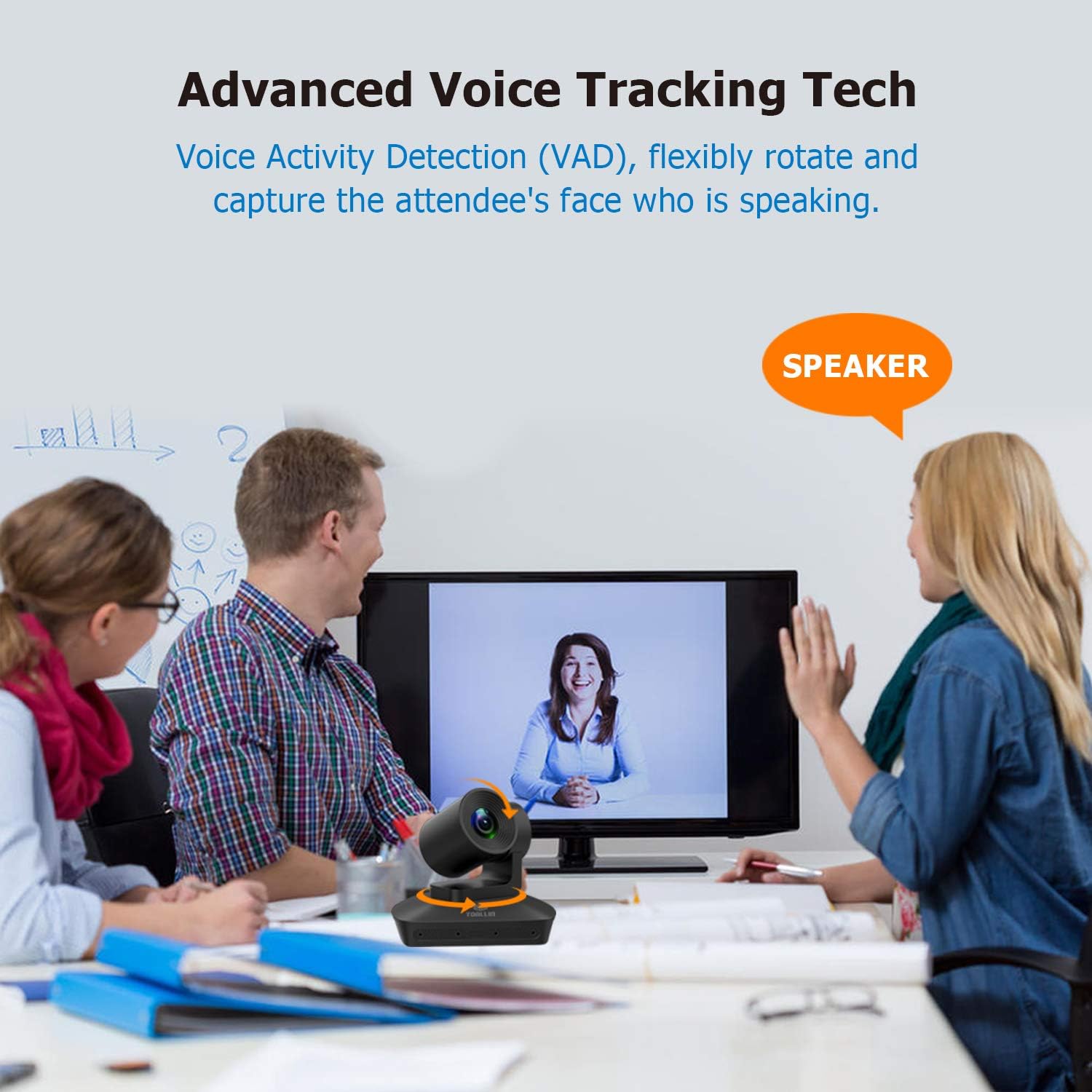 TOALLIN HD 1080P PTZ Conference Room Camera with 4 Microphones Array, 10X Optical Zoom Video Conference Camera, Automatically Voice Tracking, USB PTZ Webcam for Business Meeting