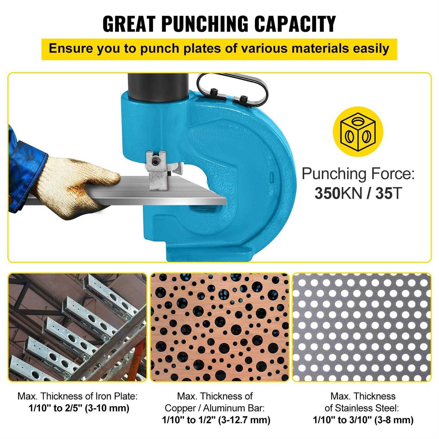 VEVOR CH-70 Hydraulic Hole Punching Tool 35T Hole Digger Force Puncher Smooth Hole Puncher for Iron Plate Copper Bar Aluminum Stainless Steel - Shop Hardware Tools Online Store
