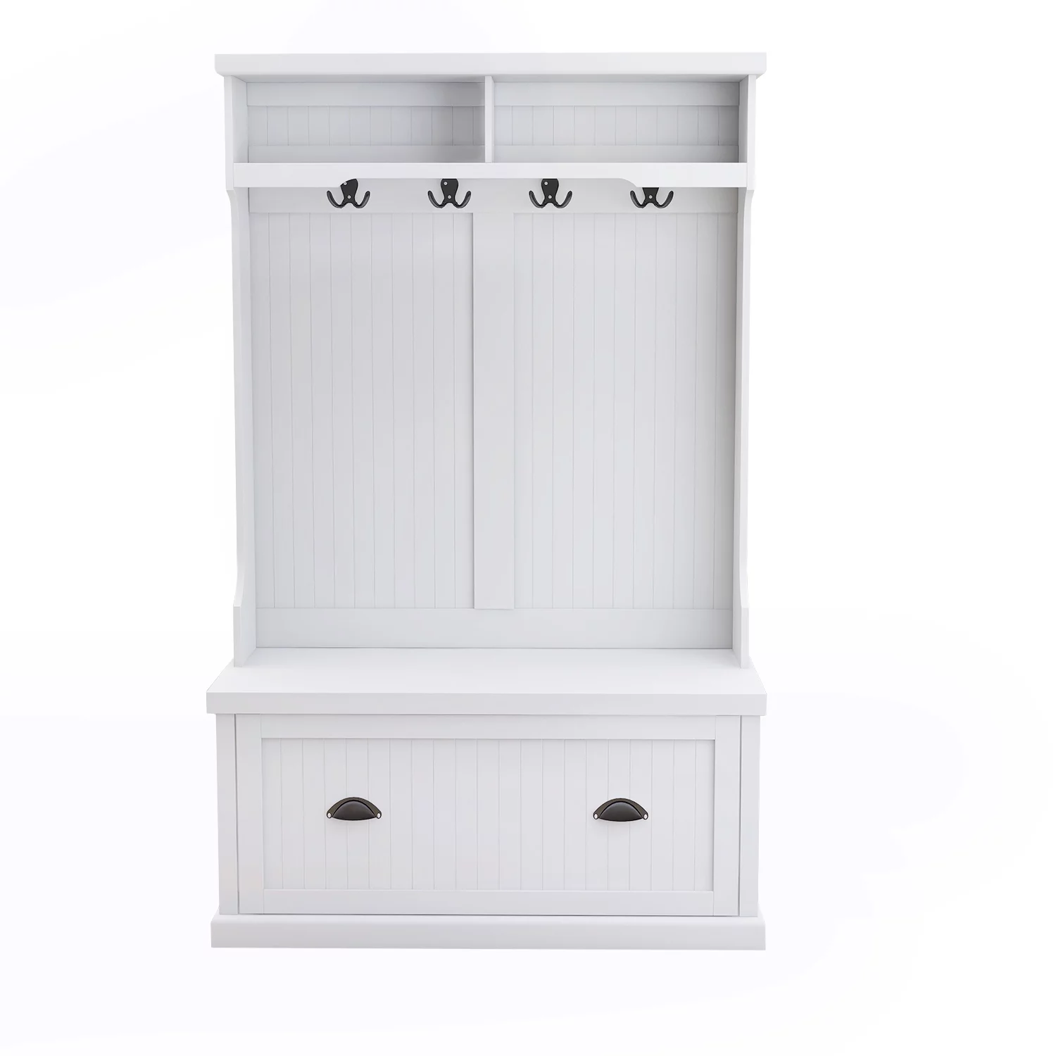 Dcenta Entryway hall tree with coat rack 4 hooks and storage bench shoe cabinet white