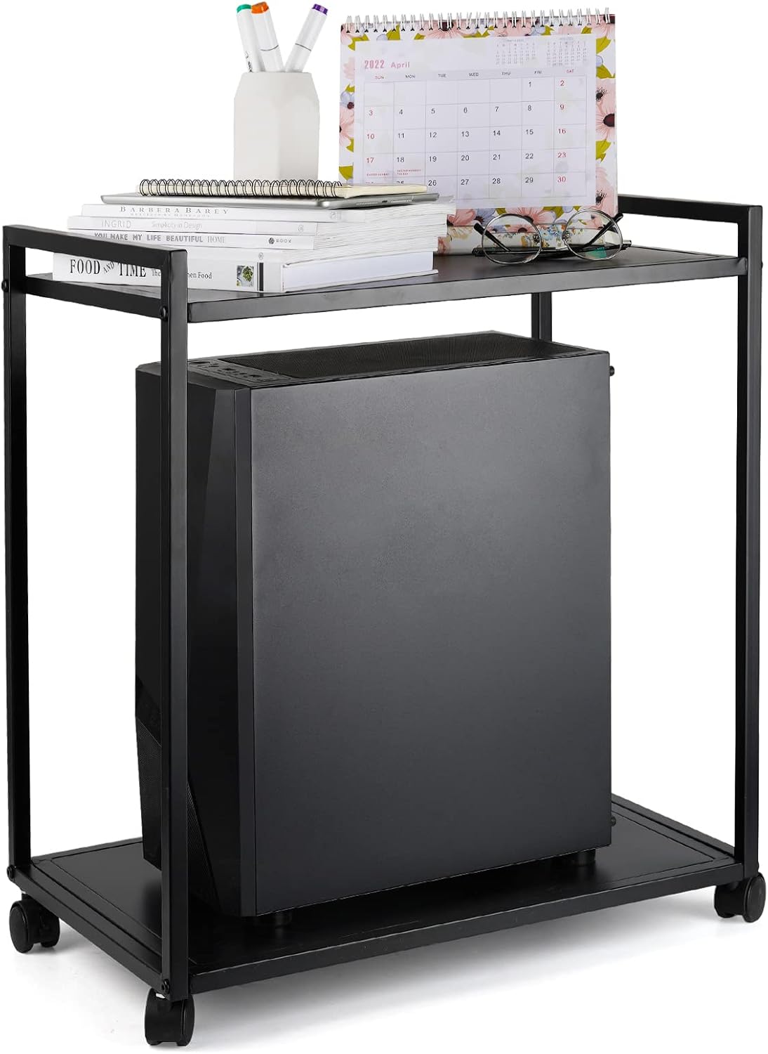 Bfttlity Computer Tower Stand, PC Stand 2-Tier Mobile CPU Stand with Locking Caster Wheels for Most Computer Tower, Gaming PC, Printer (Large)