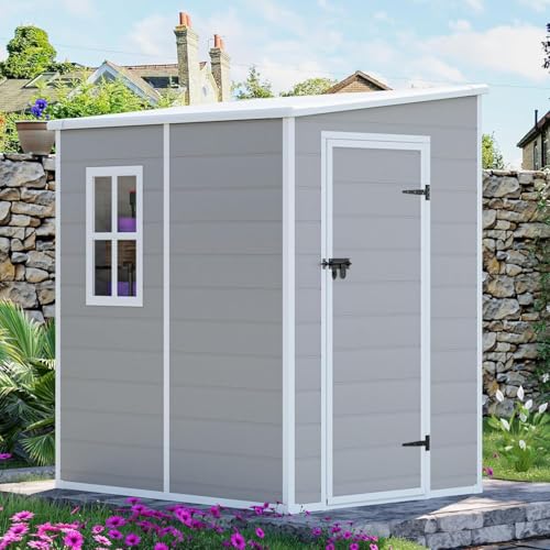8x6x7 FT Resin Storage Shed, Waterproof Outdoor Storage Shed w/Floor, 2 Windows, Double Lockable Doors & Vents, Tool Shed for Patio Garden, Lawn, Backyard, Dove Grey