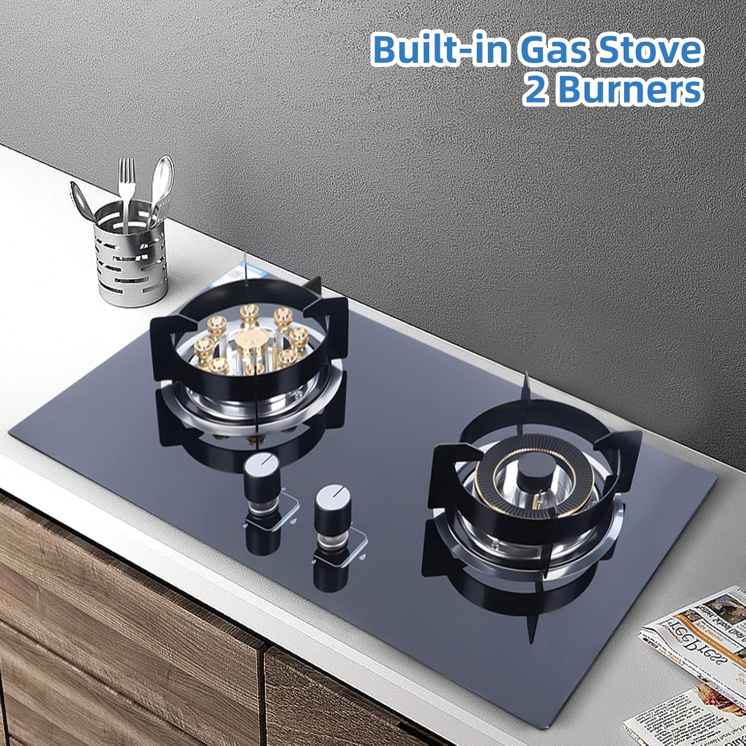 Gas Stove Built in Gas Cooktop 2 Burner Tempered Glass Gas Cooker