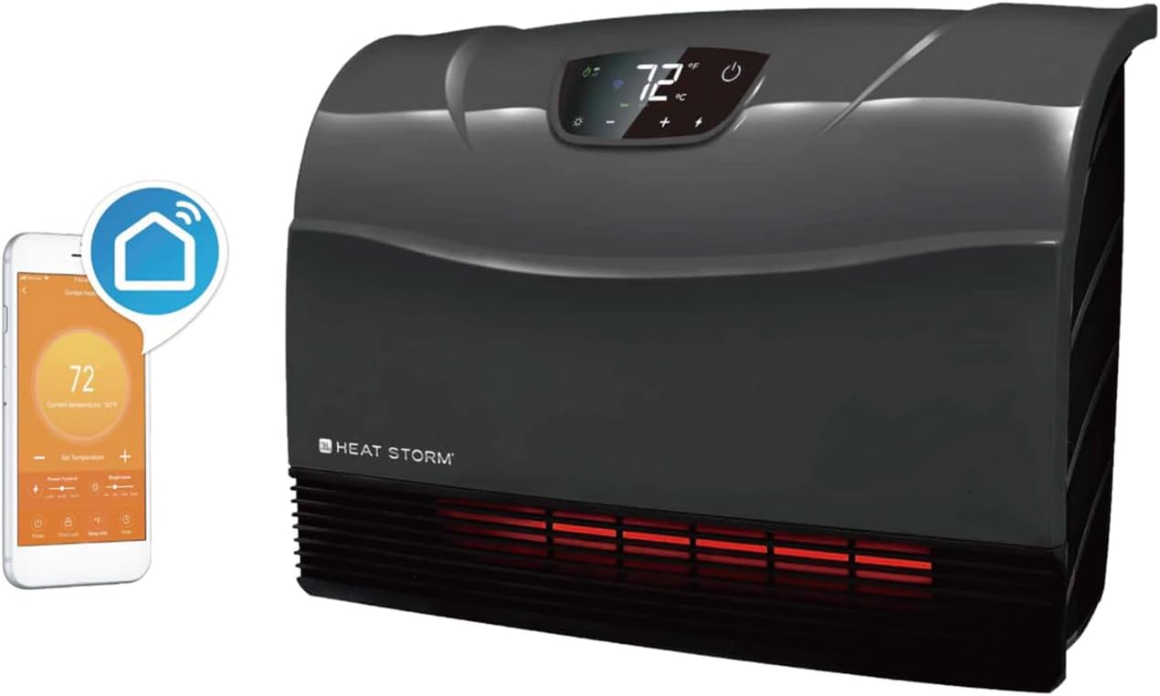 NEW Touch Screen - 1500 Watt ~ Infrared Space Heater ~ Wall Mounted ~ Wifi Enabled Grey with WIFI & HS-1500-OTR Infrared Heater, 1500-watt