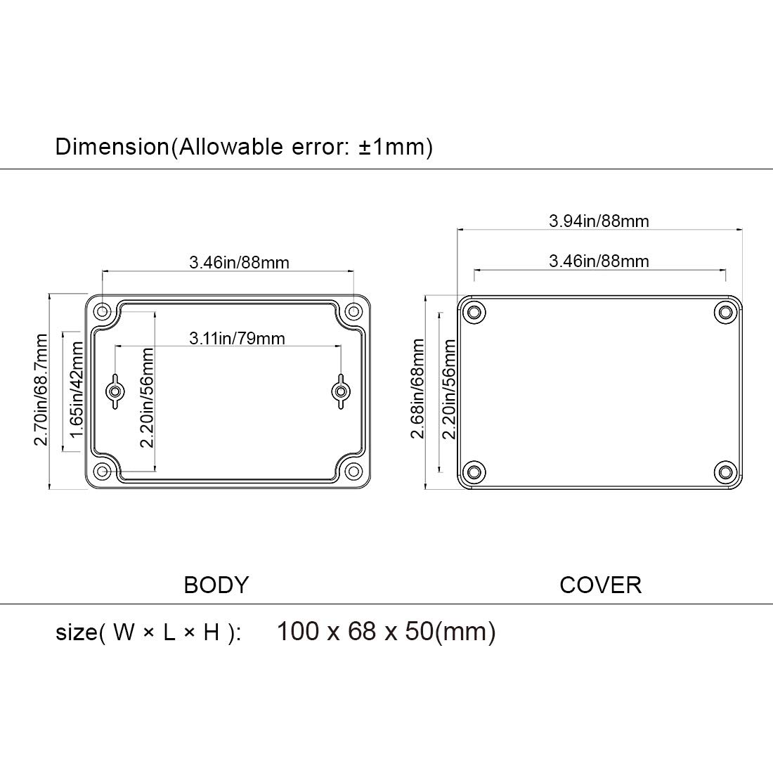 LeMotech ABS Plastic Electrical Project Case Power Junction Box, Project Box Black 10.4" x 7.2" x 3.7" (263 x 182 x 95 mm)(Pack of 1)