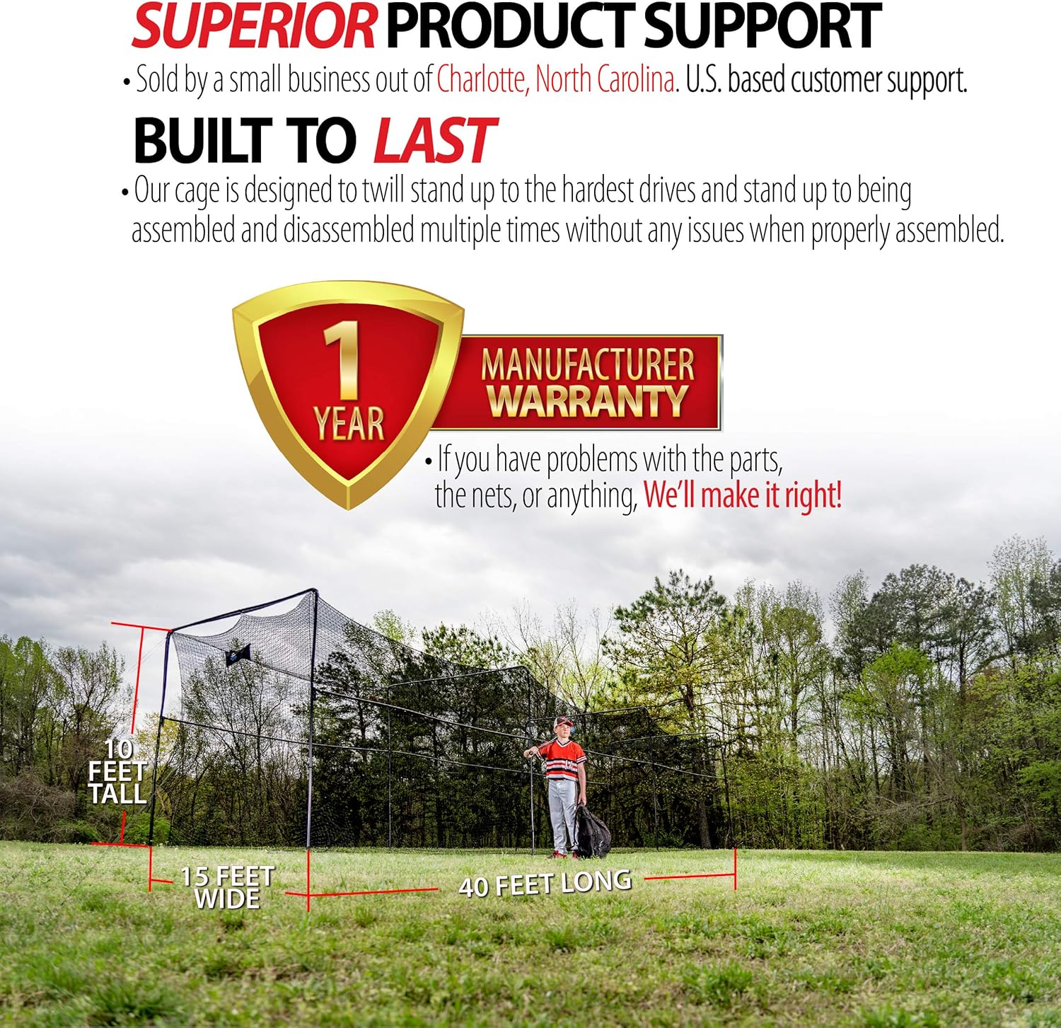 ANYTHING SPORTS 40 Foot Collapsable Batting Cage, Perfect Baseball Batting Cage, Softball Batting Cage, Complete Package with Frame and Netting. Freestanding Portable Batting Cage for Backyard