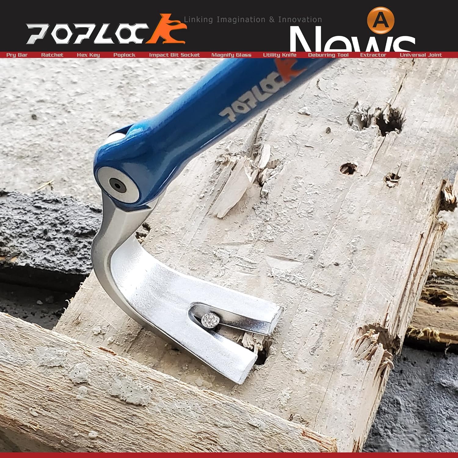 POPLOCK 17" Indexing Pry Bar Adjustable Nail Puller and Industrial Baseboard Removal Tool with 11-Position Double Gear Design for Easier Demolition and Fast Wrecking Pack of 2