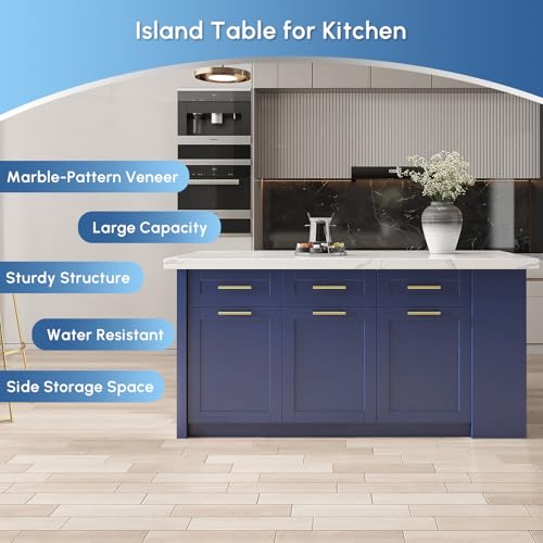 homary 72'' Kitchen Islands with Storage Modern White Kitchen Table with Seating & 3 Drawers Dining Table