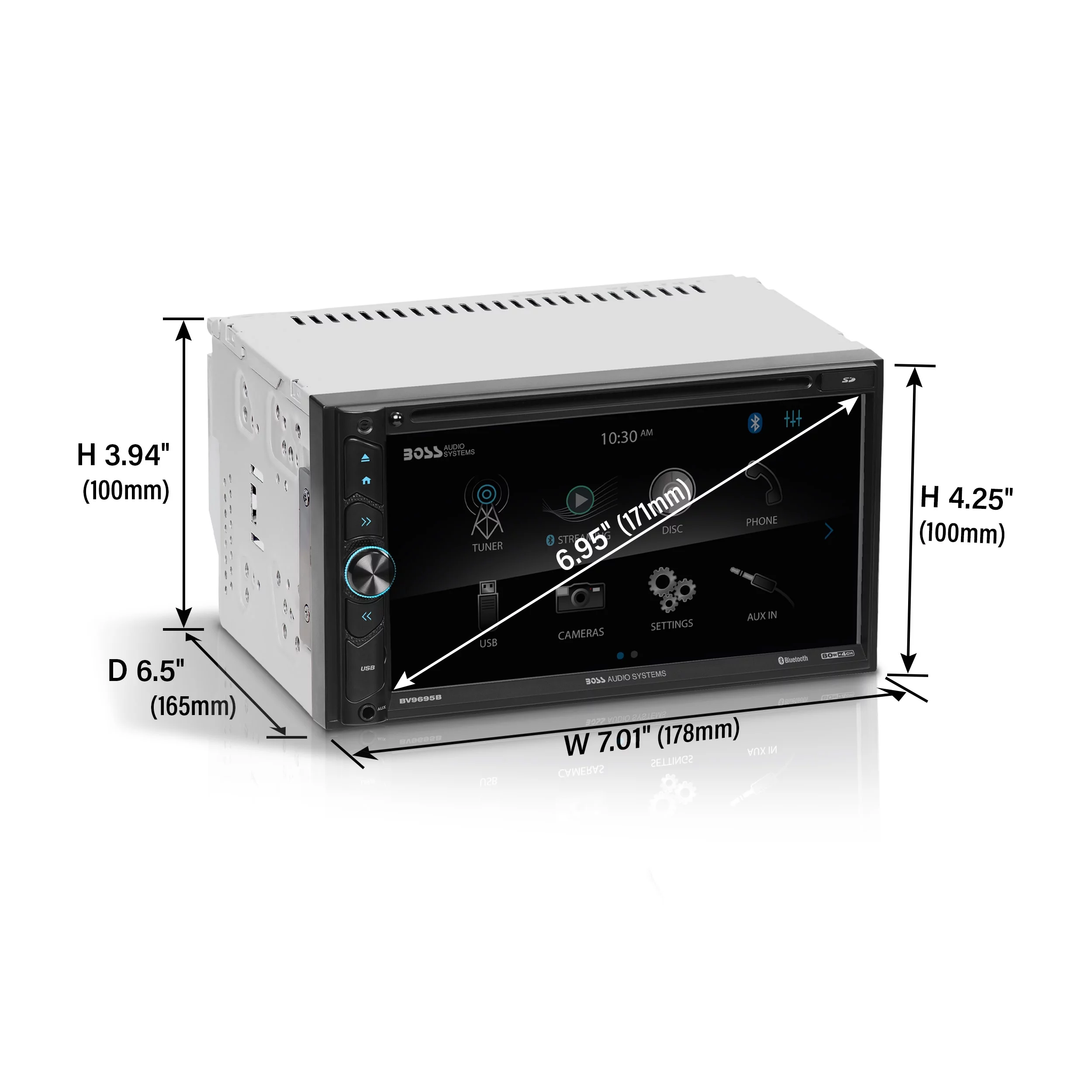 BOSS Audio Systems BVB9695RC Car Audio Stereo System - 6.95 Inch Double Din, Touchscreen, Bluetooth Audio and Calling Head Unit, SD, CD Player, A-Link (Screen Mirroring), Radio Receiver, Backup Camera