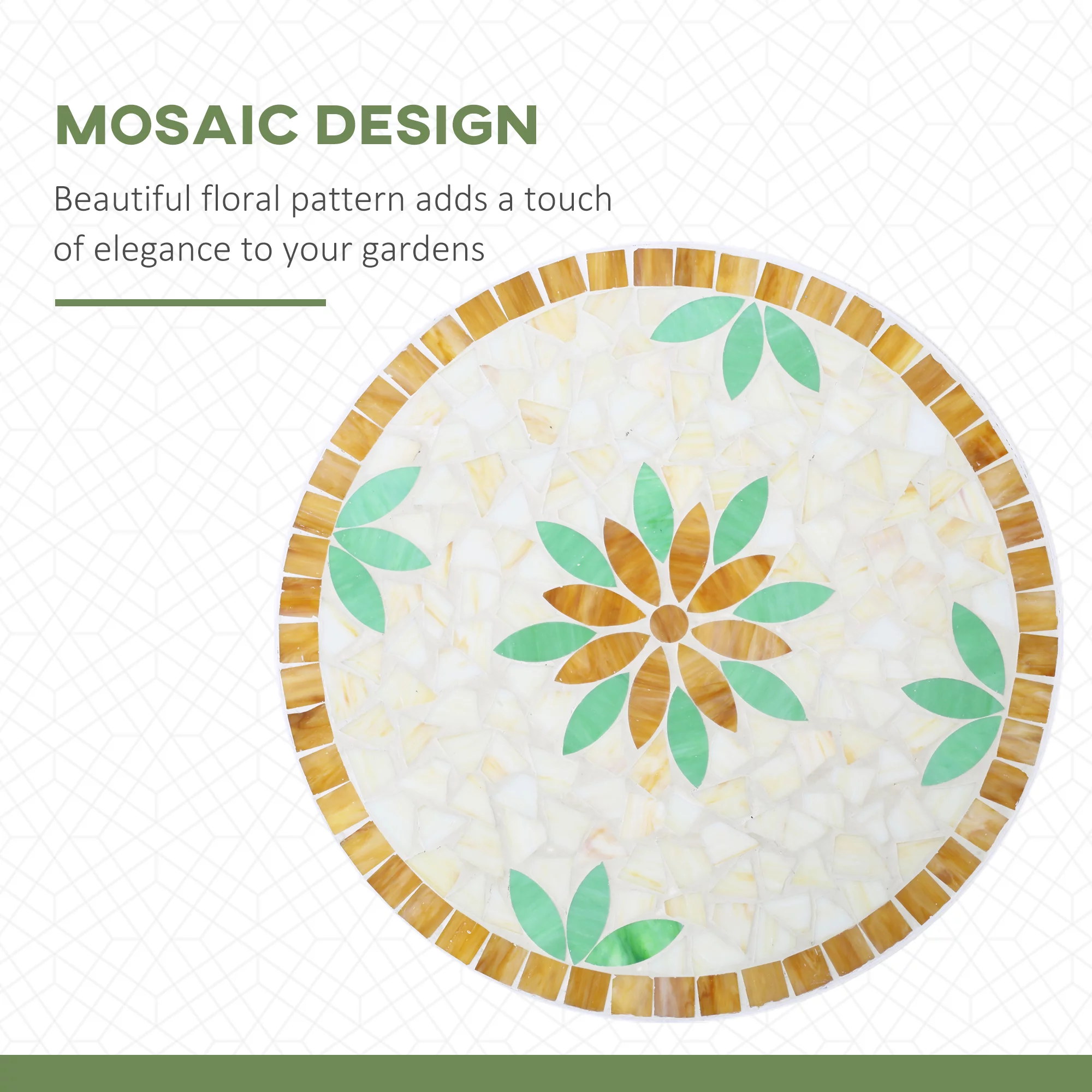 Outsunny Folding 3 Piece Bistro Set, Stone Table & Chairs, Flower Mosaic
