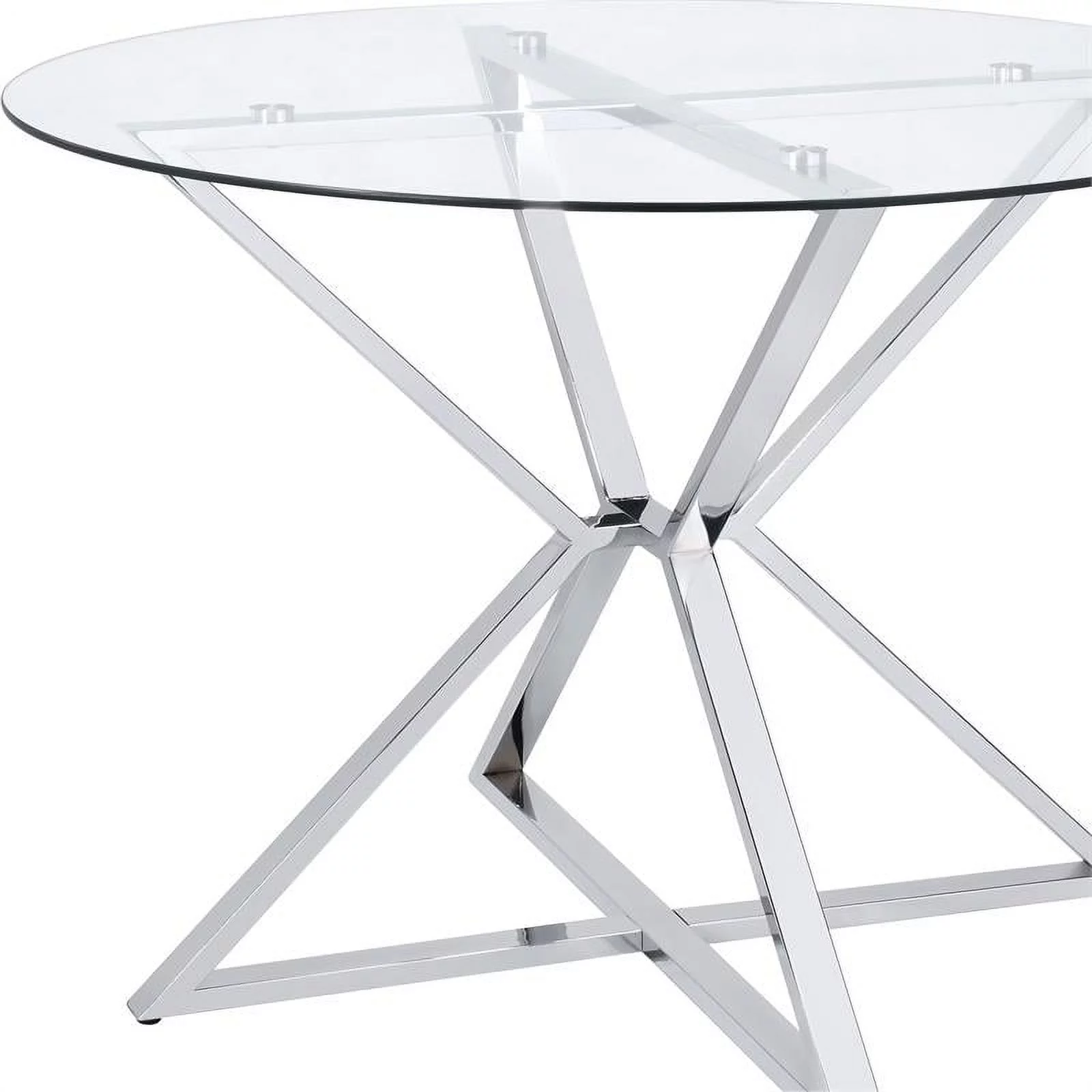 Furniture of America Leonisis Glass Top Round Dining Table in Chrome