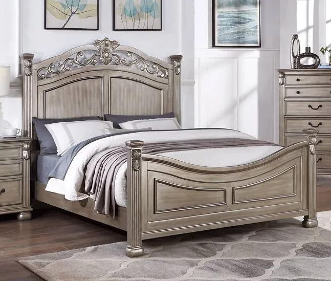 American Classic Eastern King Bed 2x Nightstands Wooden Grey Finish 3pc Set Master Bedroom Furniture