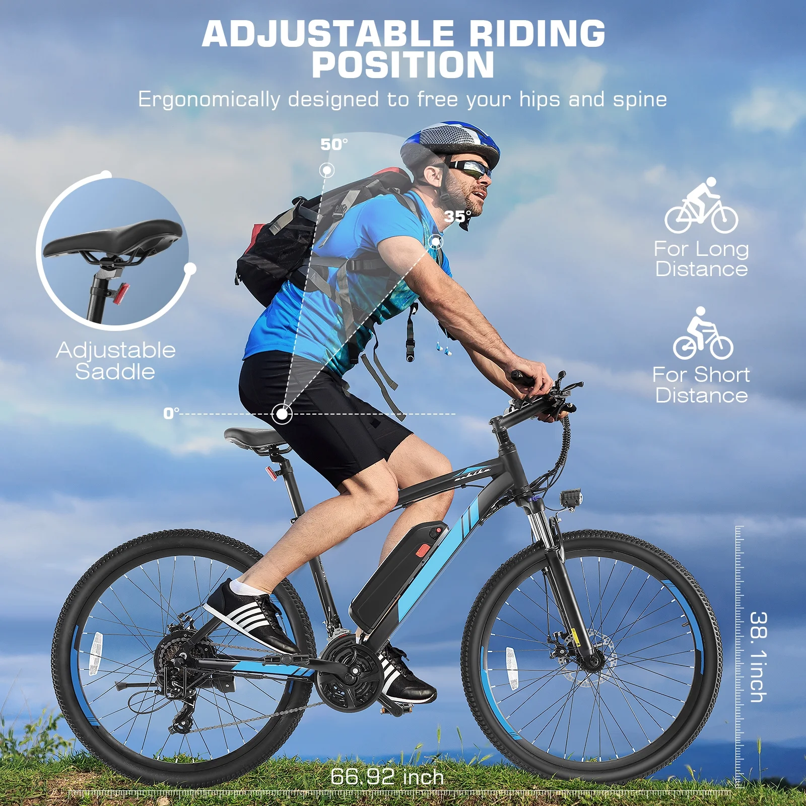 Elifine 27.5" Electric Bike, 500W Electric Bicycles for Adults, 48V 10.4Ah UL 2849 Removable Battery Ebike, 19.8mph Electric Mountain Bike, Lockable Suspension Fork, Professional 21 Speed Blue
