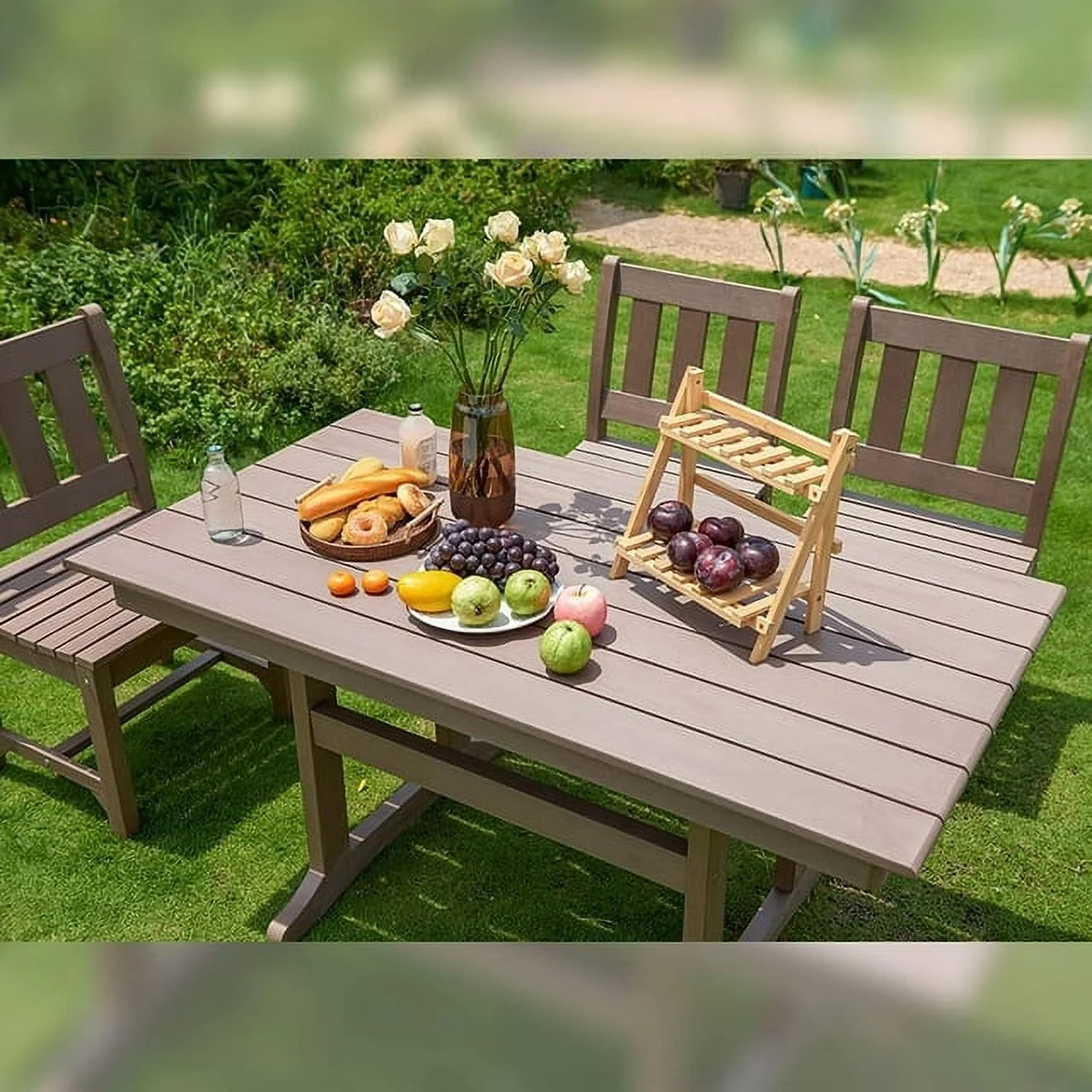 Efurden Outdoor Dining Table, 6-Person Poly Lumber Patio Table, Weather Resistant Outdoor Table for Garden & Backyard (Brown)