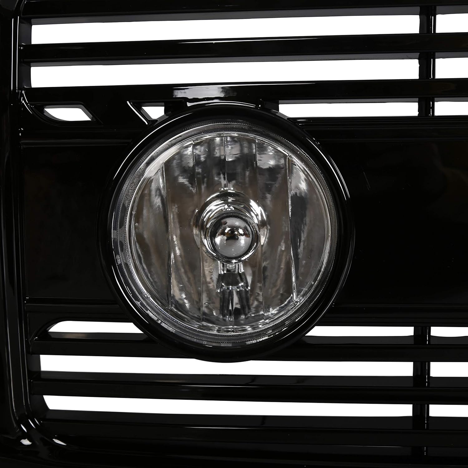 ECOTRIC Glossy Black Horizontal Front Hood Bumper Grille Grill ABS + Fog Lights Compatible with 1999-2004 Ford F250 F350 F450 F550