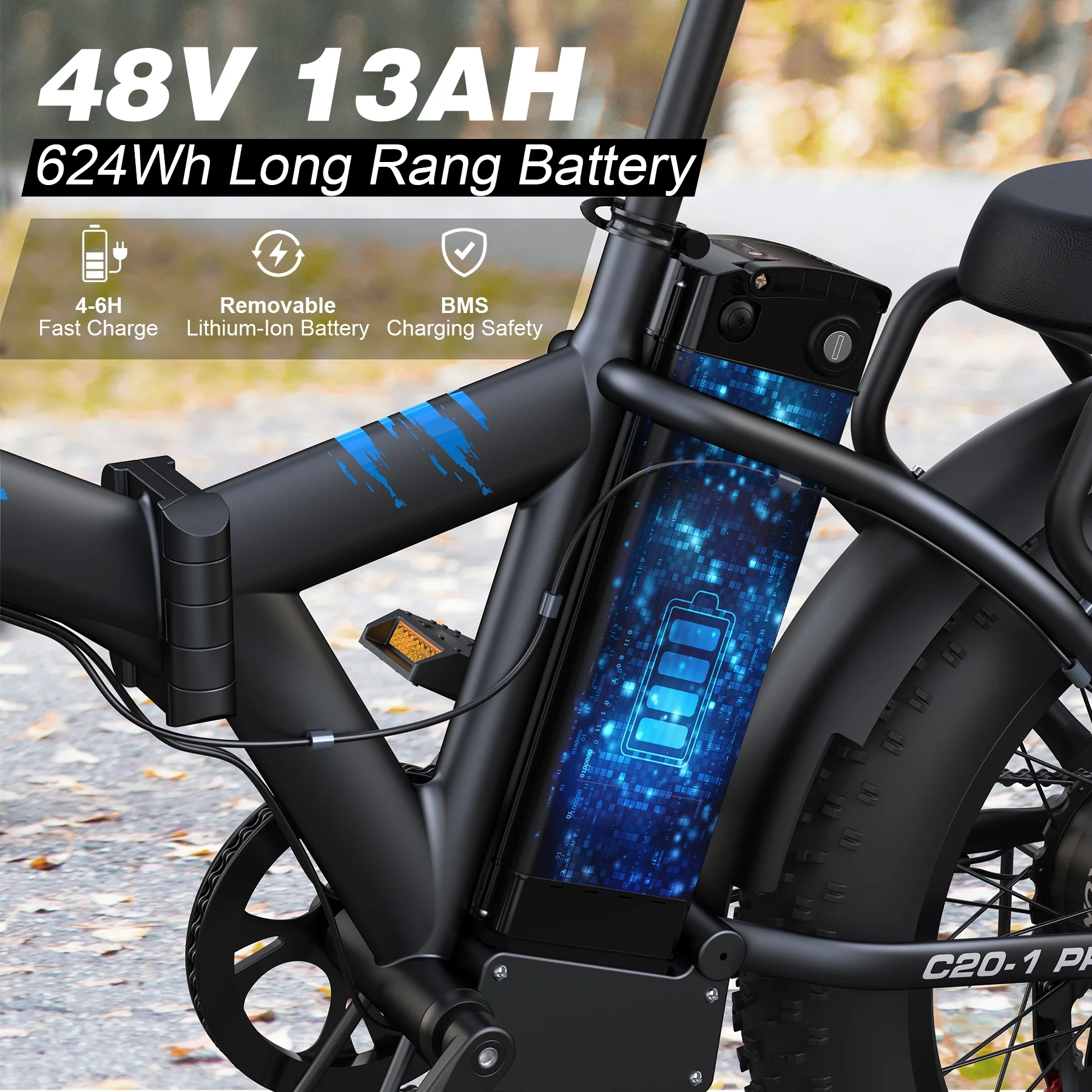 VARUN Folding Electric Bike for Adults - Peak 750W Fat Tire Electric Bike with 48V 13Ah Anti-Theft Battery - Full Suspension Ebike for All Terrains Up to 25+MPH, 60+ Miles - Curated Treasures Market