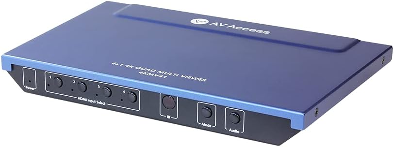AV Access 4x1 4K HDMI Multiviewer Switch Screen Divider 4 HDMI Screen Splitter with Seamless Switching, 4K/1080p HDMI Out, Split Screen, 3 Way Control, IR Extension Remote + RS232 Control