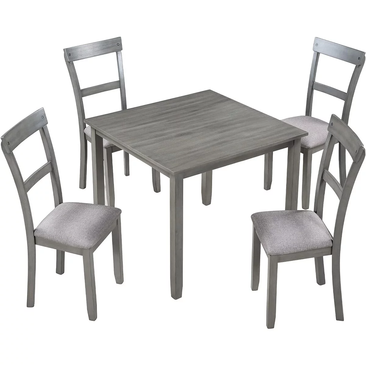 5 Piece Kitchen Table Set Farmhouse Dining Sets, Wooden Dining Table & 4 Upholstered Chairs for Small Space Dining Room, Gray