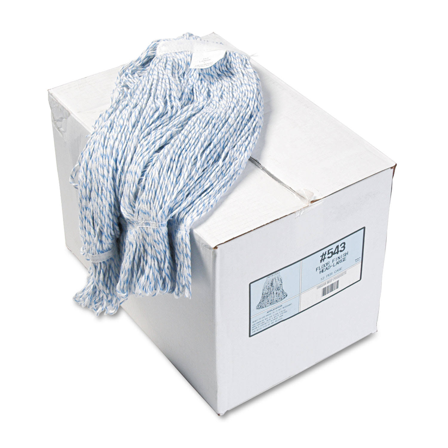 Boardwalk Mop Head, Floor Finish, Narrow, Rayon/Polyester, Large, White/Blue, 12/Carton (BWK543CT)