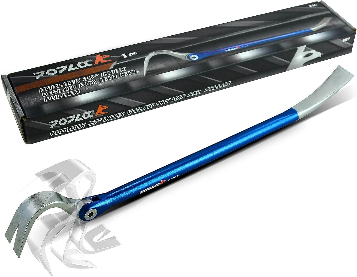 POPLOCK 17" Indexing Pry Bar Adjustable Nail Puller and Industrial Baseboard Removal Tool with 11-Position Double Gear Design for Easier Demolition and Fast Wrecking Pack of 2