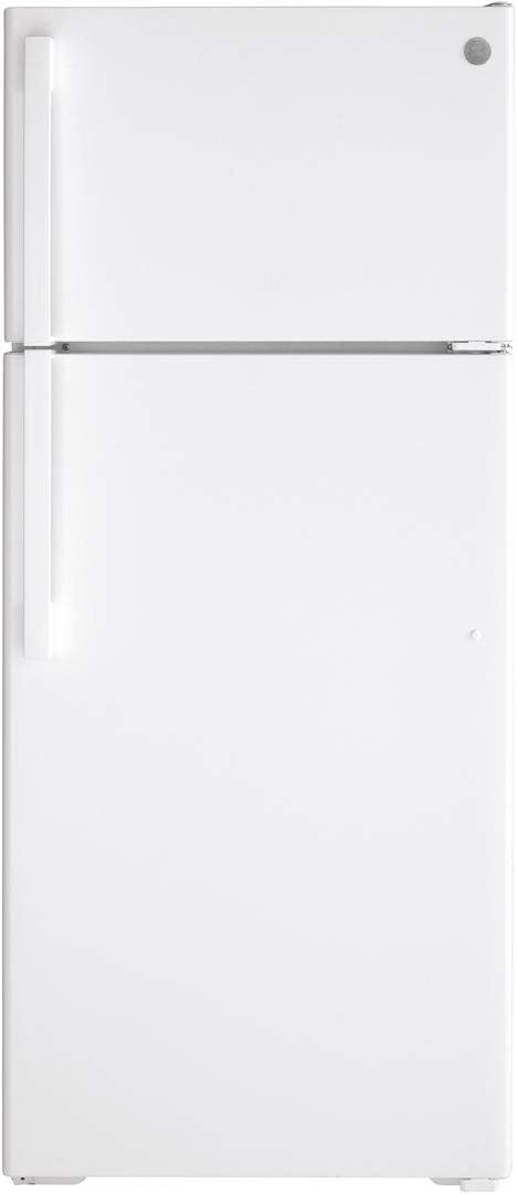 GE GTE18DTNRWW 28" Energy Star Qualified Top Freezer Refrigerator with 17.52 cu. ft. Capacity, LED Lighting, Adjustable Wire Shelves and Upfront Temperature Controls in White