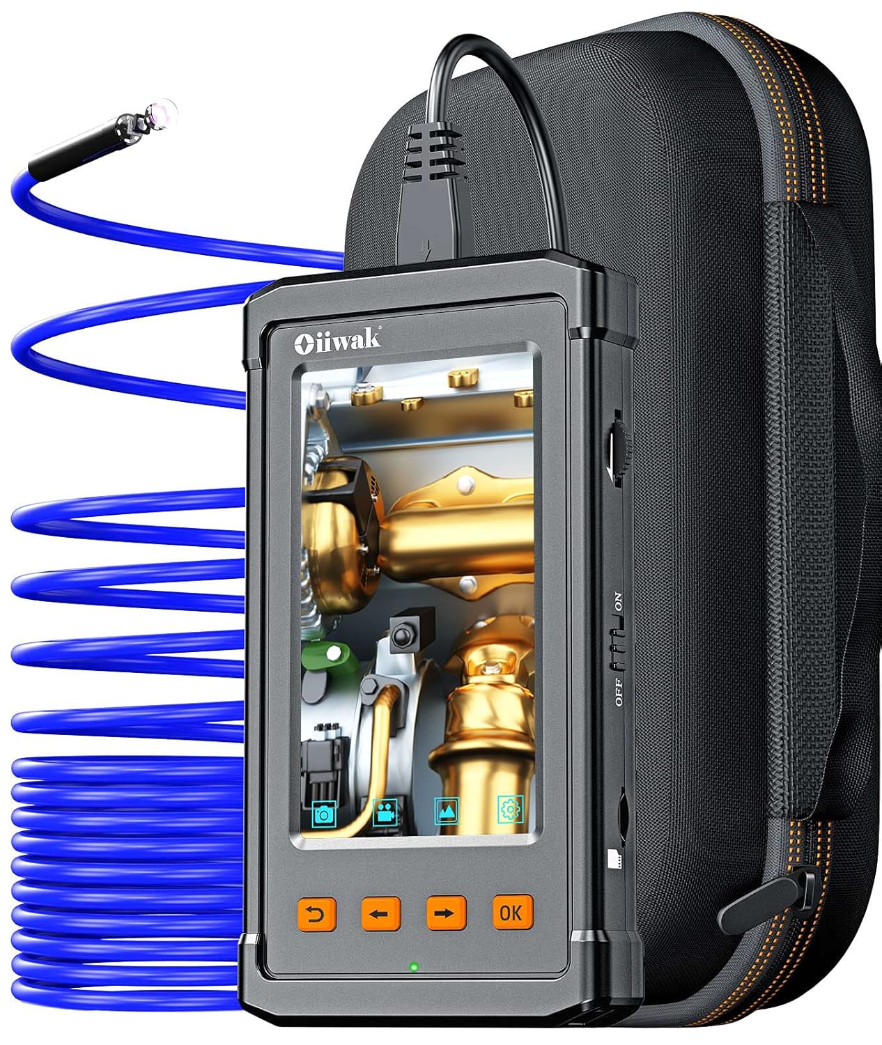 Oiiwak Industrial Endoscope Camera 5.5mm Waterproof Drain Snake Camera 1080P HD Digital Borescope Inspection Camera 4.3 Screen Automotive Plumbing Sewer Wall Camera with Light, Tool Box, 11.5FT Cable