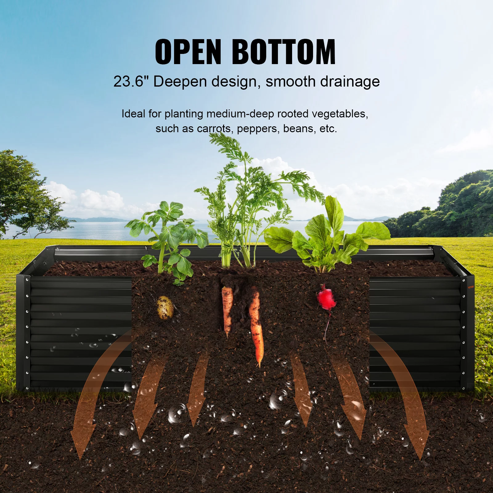 BENTISM Galvanized Raised Garden Bed, 8x4x2 FT Large Metal Raised Planter Box Garden Beds Outdoor for Vegetables Flowers and Herbs with Open Bottom and Planting Tools, Dark Grey - Curated Treasures Market