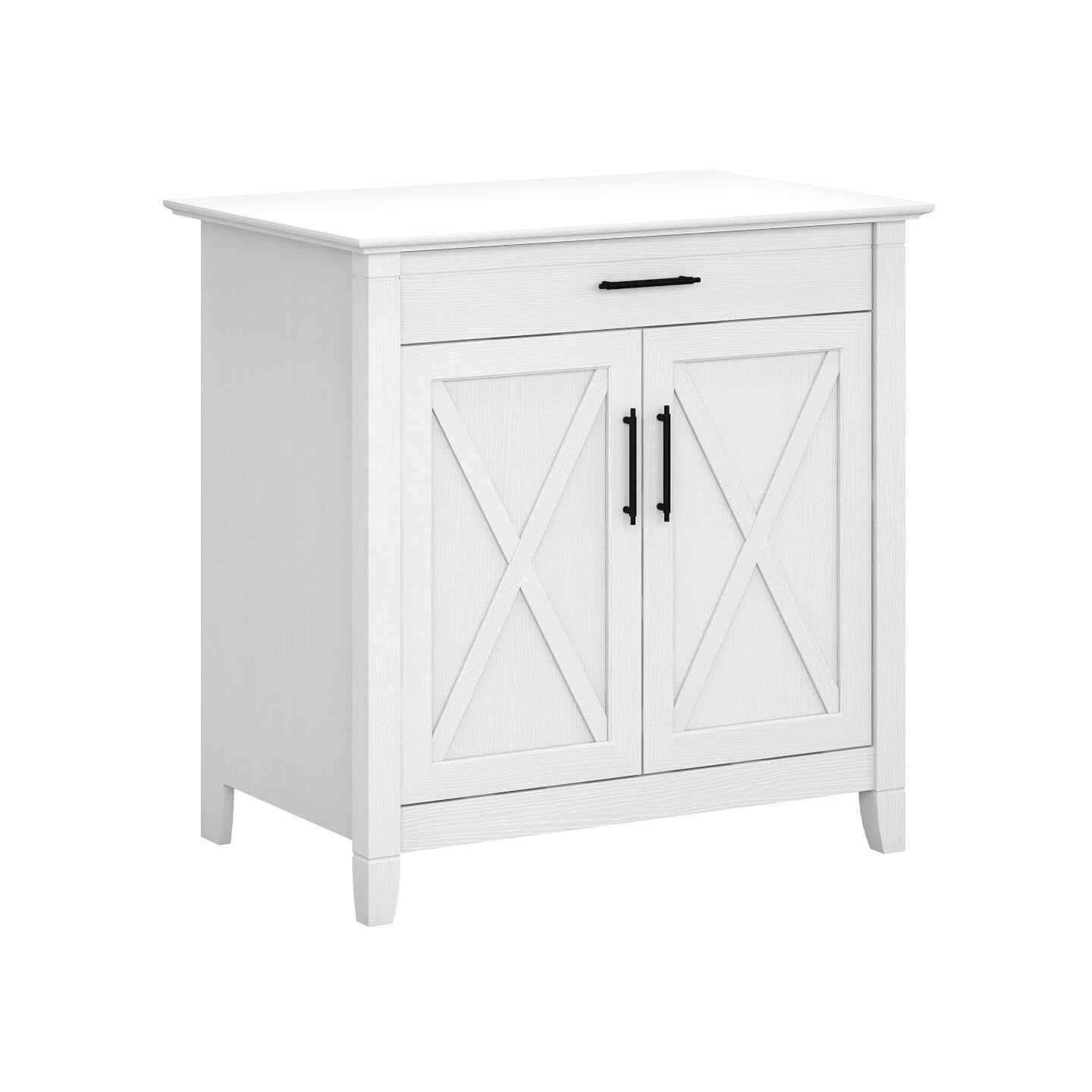 Bush Furniture Key West Secretary Desk with Keyboard Tray and Storage Cabinet in Pure White Oak