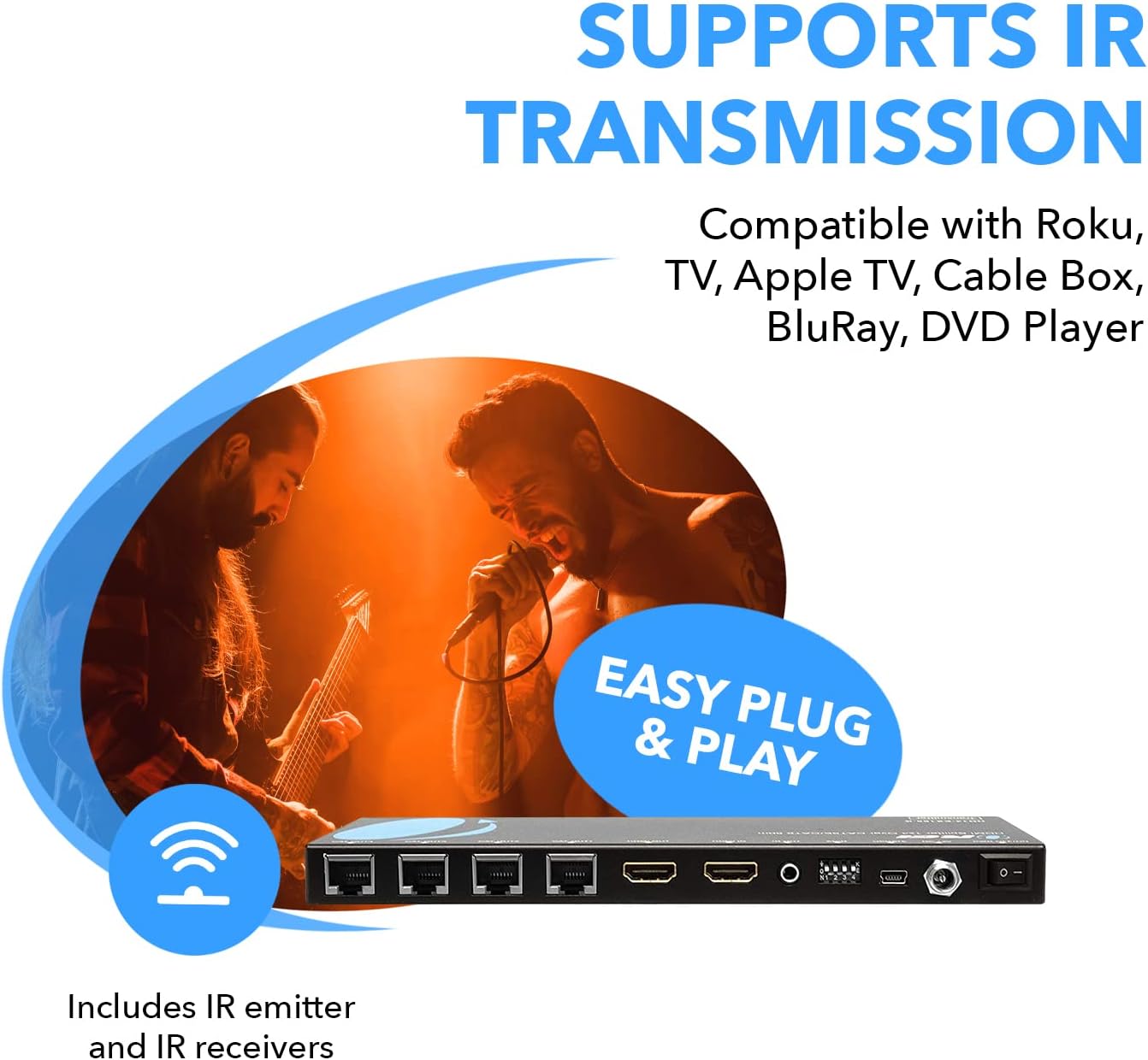 OREI 1x4 HDMI Extender Splitter Multiple Over Single Cable CAT6/7 1080P with IR Remote EDID Management - Up to 165 Ft - Loop Out - Low Latency - Full Support
