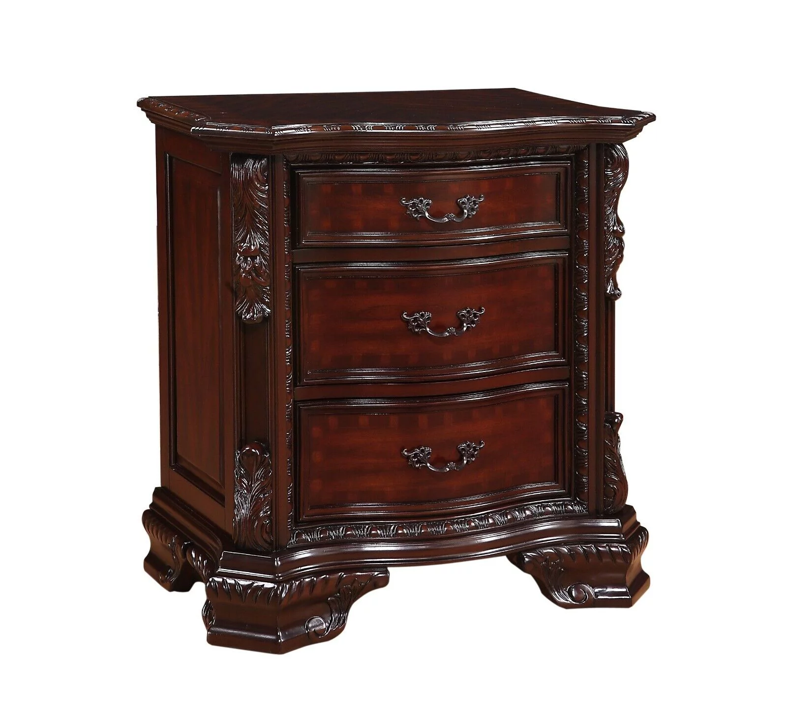 Classic Vintage Style 5Pc King Panel Bed Set Brown Finish Storage Bedroom Furniture Wooden Faux Leather