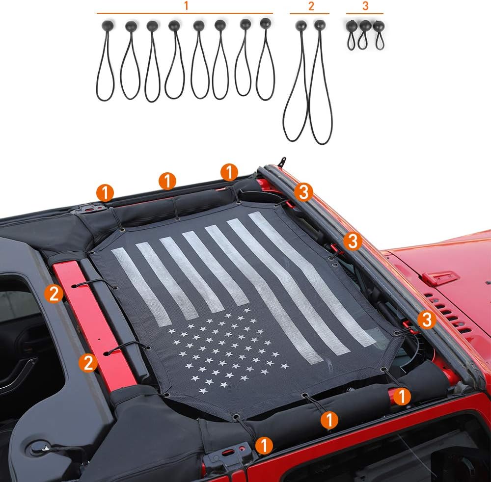 Savadicar Mesh Shade Top Sunshade Cover for 2007-2018 Jeep Wrangler JK JKU 2/4-Door, Provide UV Protection, Durable Polyester, Black