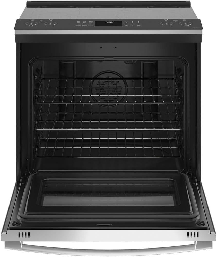 GE Profile PSS93YPFS 30" Slide-In Smart Electric Range with 4 Radiant Heating Elements, 5.3 Cu. Ft. True Convection Oven, Storage Drawer, WiFi, Self Clean with Steam Option,