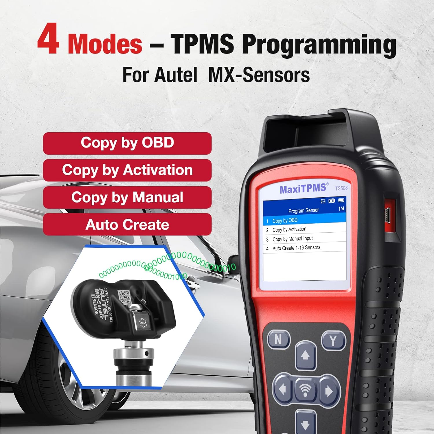 Autel MaxiTPMS TS508 TPMS Relearn Tool, 2022 TPMS ProgrammingTool, 4 Modes to Program MX-Sersors (315/433MHz), Upgraded Version of TS501/TS408 TPMS Reset/Lifetime Update, Quick/Advanced Mode
